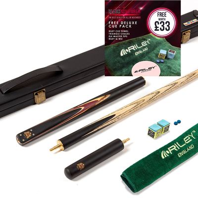 BCE 3 Piece Heritage Snooker Cue and Hard Case 3/4 Cut- Sapele Mahogany Butt - 9.5mm Tip - 145cm - Black/Natural/Purple