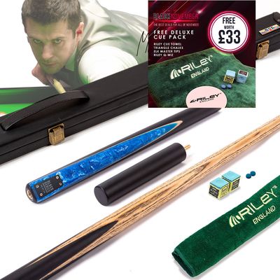 BCE Black Series - Mark Selby - 3 Piece Snooker Cue and Hard Case - 3/4 Cut Cue - Layered Ebonised Black Wood Butt  - 9.5mm Tip - 145cm - Black/ Blue and White Marbleised Resin