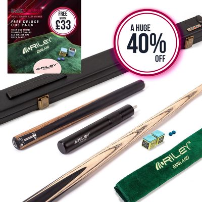 Riley Elegance - 3 Piece Snooker Cue and Hard Case 3/4 Cut- Ebony Butt- 9.5mm Pro Tip - 145cm - Black/ Natural Golden Sandal Splicing