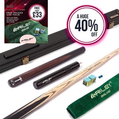 Riley Elegance - 3 Piece Snooker Cue and Hard Case 3/4 Cut- Ebony Butt- 9.5mm Pro Tip - 145cm - Black/ Natural Snake Wood Front Splice
