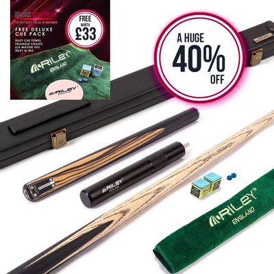 Riley Elegance - 3 Piece Snooker Cue and Hard Case 3/4 Cut- Ebony Butt- 9.5mm Pro Tip - 145cm - Black/ Natural White Ebony Front Splice