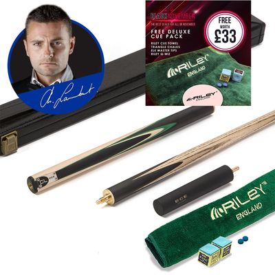 BCE C8L - 3 Piece English Pool Cue 3/4 Cut - Layered Ebonised Black Wood with 9mm Tip - 145cm - Black/ Green/ Light Wood - with Deluxe Hard Case