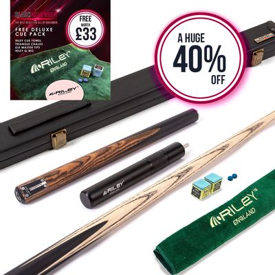Riley Elegance - 3 Piece Snooker Cue and Hard Case - 3/4 Cut Cue - Ebony Butt- 9.5mm Pro Tip - 145cm - Black/ Natural Golden Sandal 360˚ Splicing
