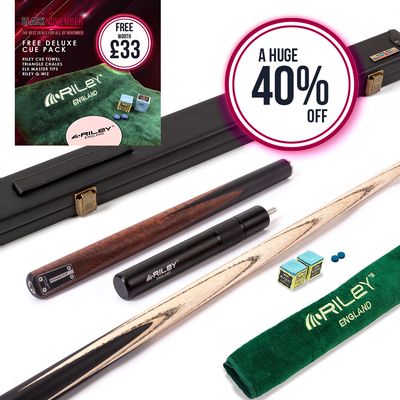 Riley Elegance - 3 Piece Snooker Cue and Hard Case - 3/4 Cut Cue - Ebony Butt- 9.5mm Pro Tip - 145cm - Black/ Natural Snake Wood 360˚ Splicing