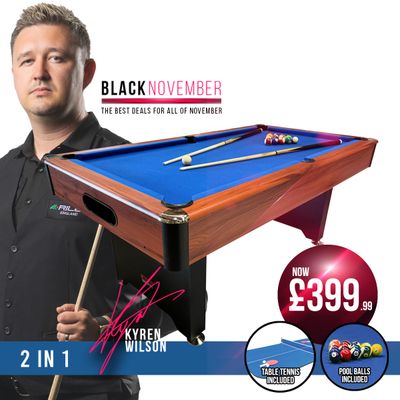 BCE 6ft 2 in 1 American Pool Table with Table Tennis Top - Black/Wood Effect with Blue Cloth - Fixed Leg - Ball Return System