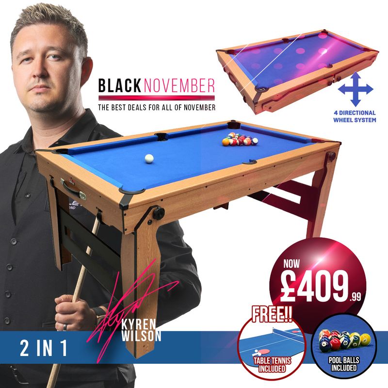 BCE 6ft Razor Folding Pool Table - Blue Cloth/ Oak Finish - Folds Flat - Free Table Tennis Top