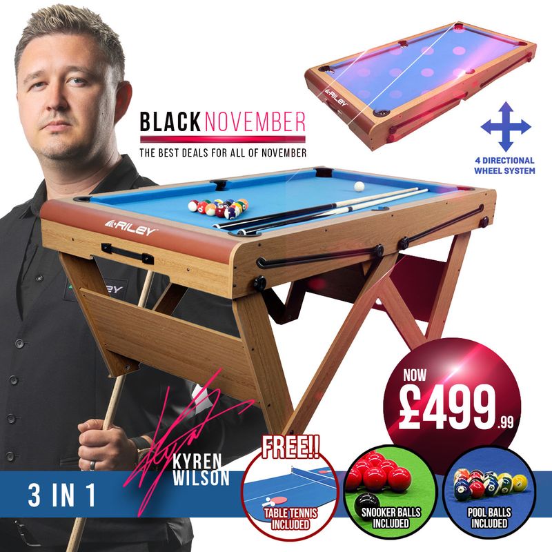 Riley 6ft Folding Snooker and Pool Table - Oak Finish with Blue Cloth - Folds Flat