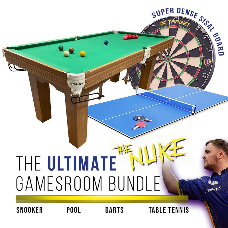 Riley 6ft Traditional Snooker and Pool Table - Oak Finish - Green Cloth - Fixed Leg - Free Table Top