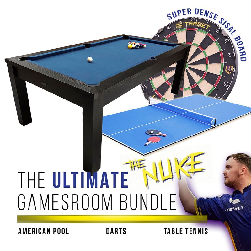 Riley 7ft Semi Pro American Pool Table - Black Ash with Blue Cloth - Metal Frame