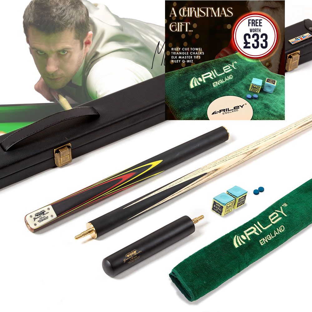 BCE 3 Piece Grand Master Snooker Cue and Hard Case 3/4 Cut- Layered Ebonised Black Wood Butt  - 9.5mm Tip - 145cm - Black/Red/ Yellow