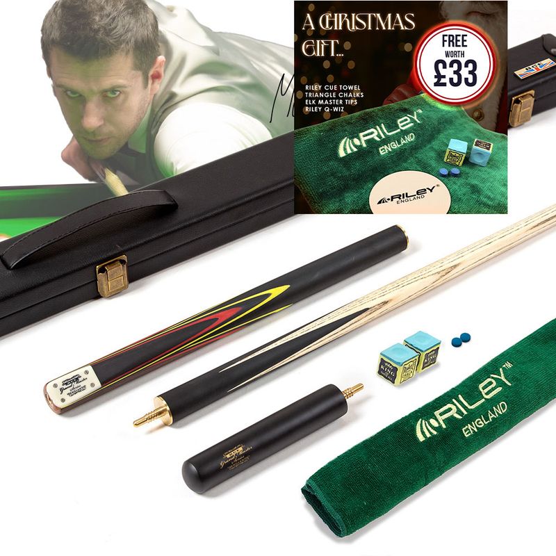 BCE 3 Piece Grand Master Snooker Cue and Hard Case 3/4 Cut- Layered Ebonised Black Wood Butt  - 9.5mm Tip - 145cm - Black/Red/ Yellow