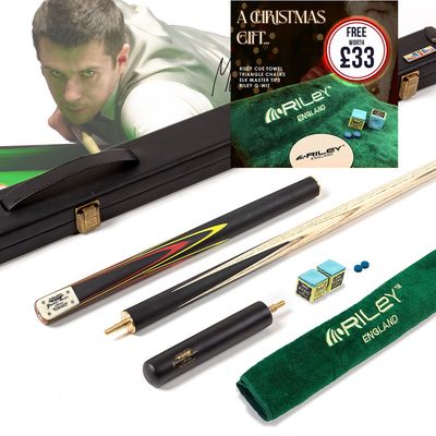 BCE 3 Piece Grand Master Snooker Cue and Hard Case 3/4 Cut- Layered Ebonised Black Wood Butt  - 9.5mm Tip - 145cm - Black/Red/ Yellow