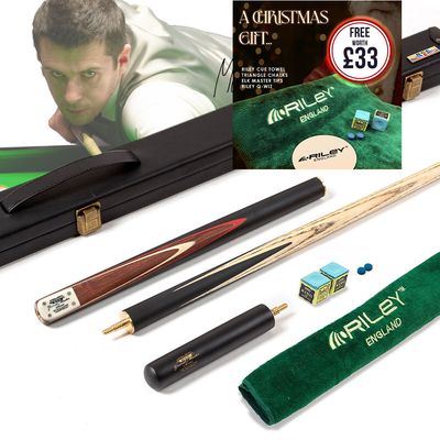 BCE 3 Piece Grand Master Snooker Cue and Hard Case 3/4 Cut- Layered Ebonised Black Wood Butt  - 9.5mm Tip - 145cm - Black/ Natural/ Red
