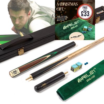 BCE 3 Piece Grand Master Snooker Cue and Hard Case 3/4 Cut- Layered Ebonised Black Wood Butt - 9.5mm Tip - 145cm - Black/Natural/ Blue