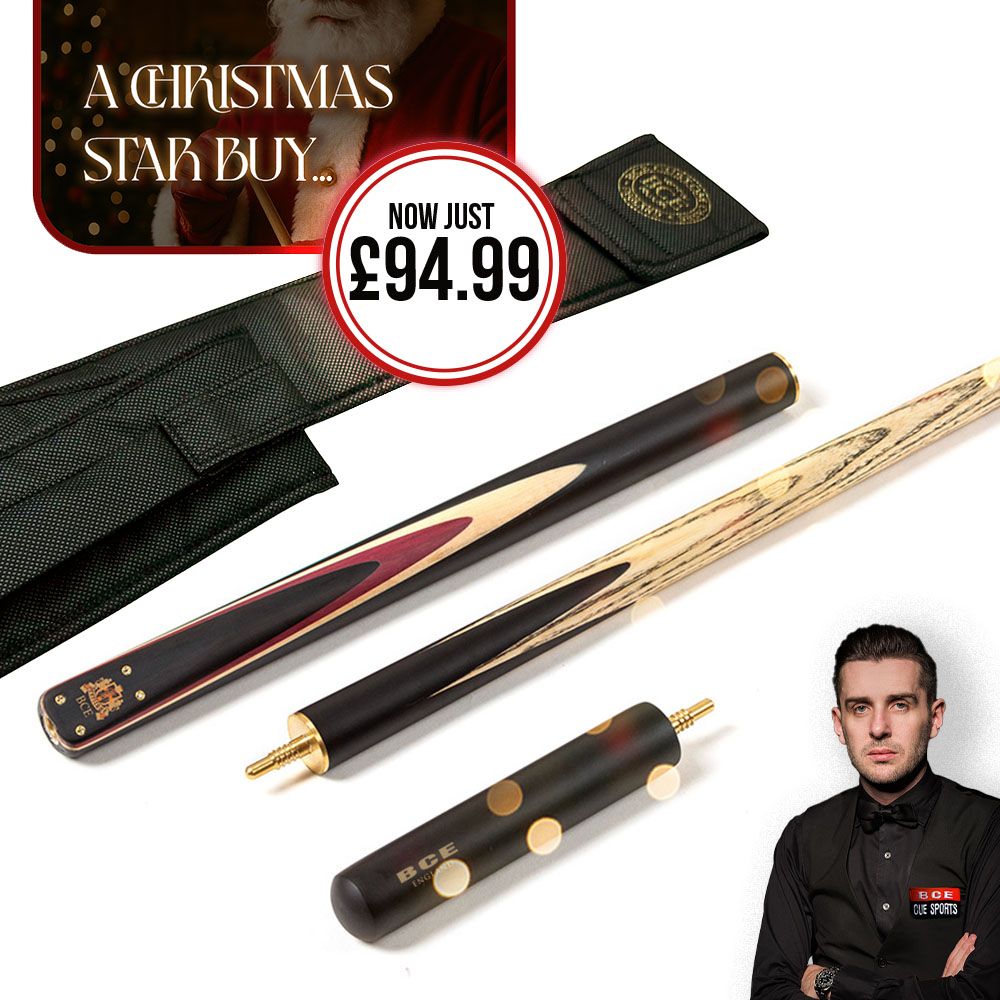 BCE 3 Piece Heritage Snooker Cue and Cue Sleeve - 3/4 Cut - Mahogany Butt - 9.5mm Tip - 145cm - Black/Natural/Purple