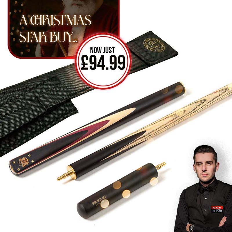 BCE 3 Piece Heritage Snooker Cue and Cue Sleeve - 3/4 Cut - Mahogany Butt - 9.5mm Tip - 145cm - Black/Natural/Purple
