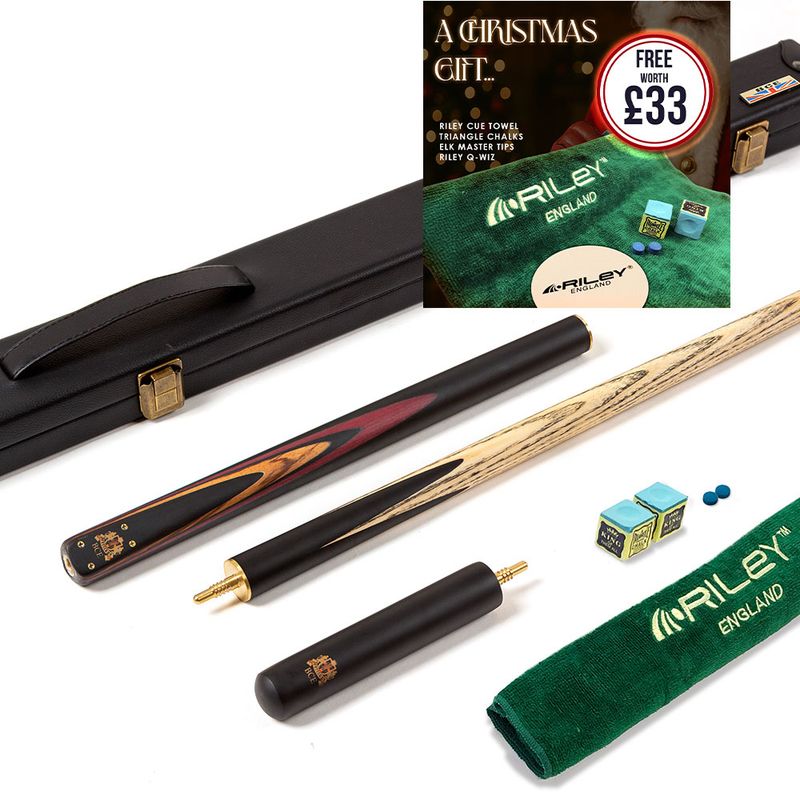 BCE 3 Piece Heritage Snooker Cue and Hard Case 3/4 Cut- Sapele Mahogany Butt - 9.5mm Tip - 145cm - Black/Natural/Brown/Purple