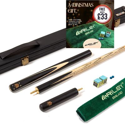 BCE 3 Piece Heritage Snooker Cue and Hard Case 3/4 Cut- Sapele Mahogany Butt - 9.5mm Tip - 145cm - Black/Natural