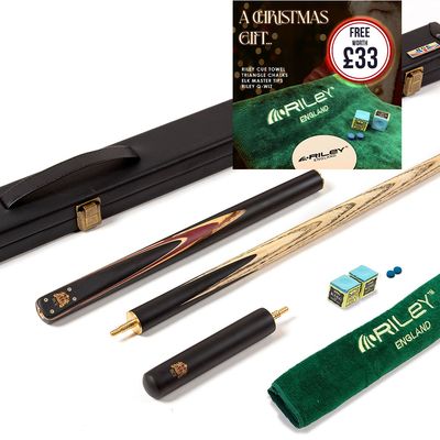 BCE 3 Piece Heritage Snooker Cue and Hard Case 3/4 Cut- Sapele Mahogany Butt - 9.5mm Tip - 145cm - Black/Natural/Purple