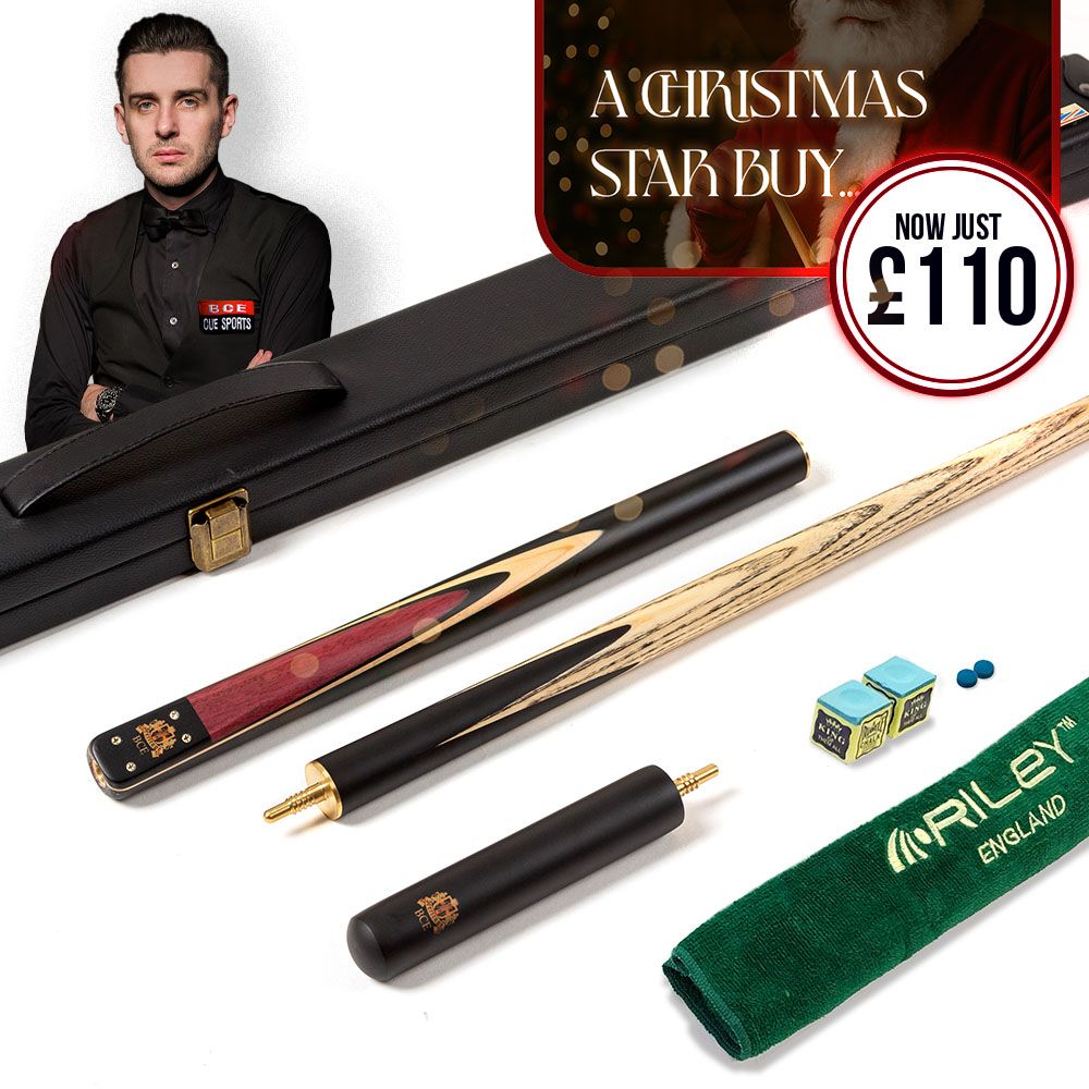 BCE 3 Piece Heritage Snooker Cue and Hard Case 3/4 Cut- Sapele Mahogany Butt - 9.5mm Tip - 145cm - Black/Natural/Purple