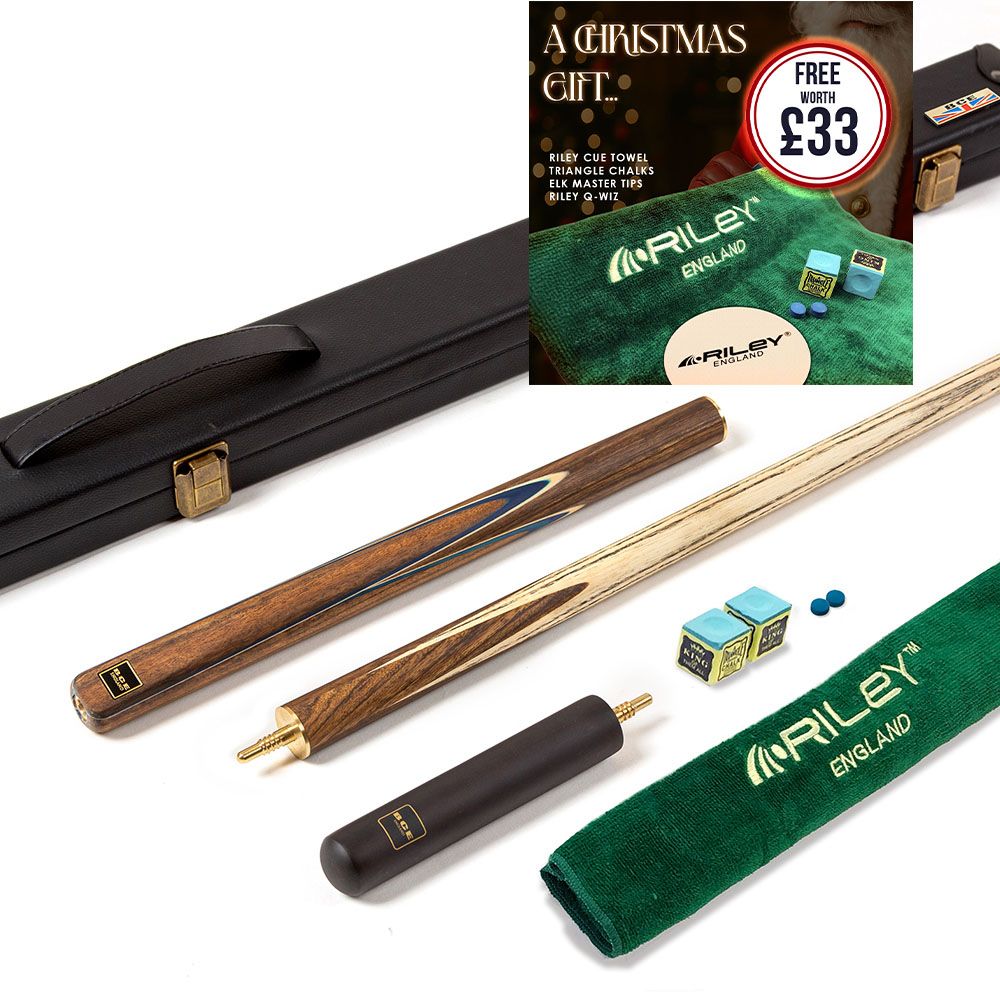 BCE 3 Piece Snooker Cue 3/4 Cut- Exotic Wood Butt with 9.5mm Tip - 145cm - Blue/ Natural Wood