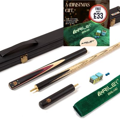 BCE 3 Piece Heritage Snooker Cue and Hard Case 3/4 Cut- Sapele Mahogany Butt - 9.5mm Tip - 145cm - Black/Natural/Purple