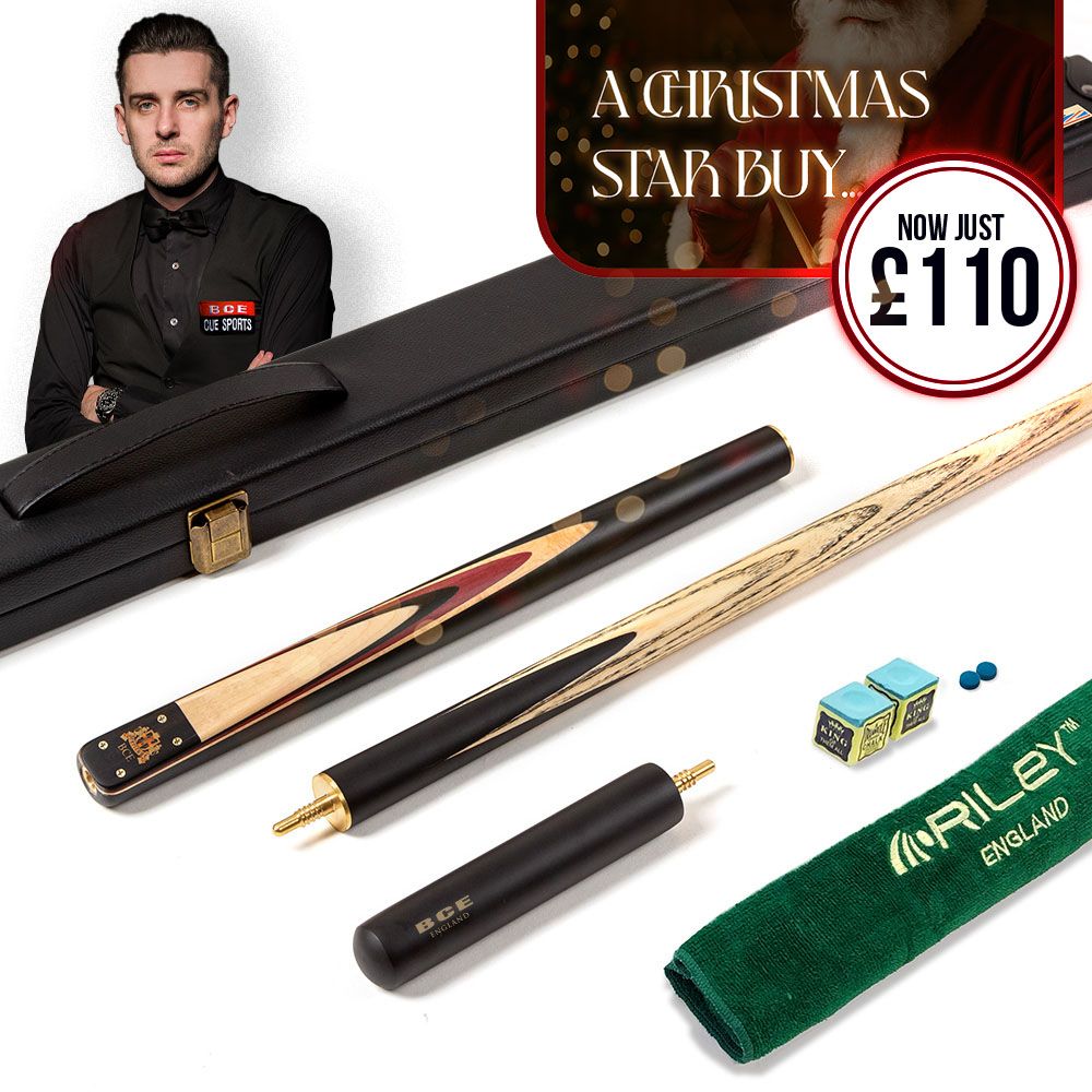 BCE 3 Piece Heritage Snooker Cue and Hard Case 3/4 Cut- Sapele Mahogany Butt - 9.5mm Tip - 145cm - Black/Natural/Purple