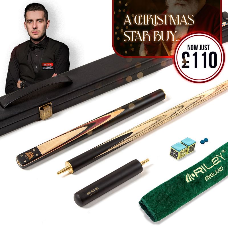 BCE 3 Piece Heritage Snooker Cue and Hard Case 3/4 Cut- Sapele Mahogany Butt - 9.5mm Tip - 145cm - Black/Natural/Purple