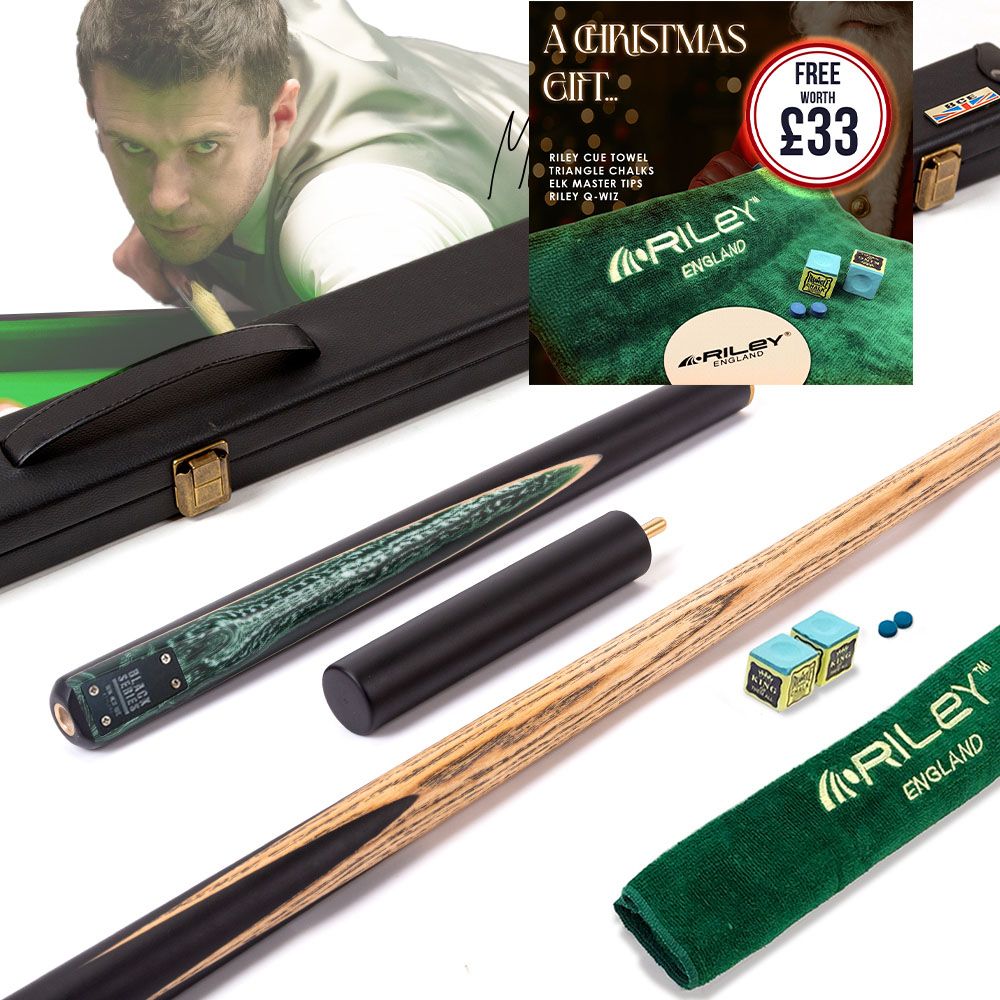 BCE Black Series - Mark Selby - 3 Piece Snooker Cue and Hard Case - 3/4 Cut Cue - Layered Ebonised Black Wood Butt - 9.5mm Tip - 145cm - Black/ Green and White Marbleised Resin
