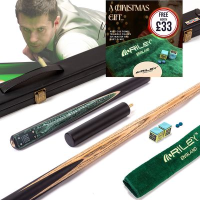 BCE Black Series - Mark Selby - 3 Piece Snooker Cue and Hard Case - 3/4 Cut Cue - Layered Ebonised Black Wood Butt - 9.5mm Tip - 145cm - Black/ Green and White Marbleised Resin