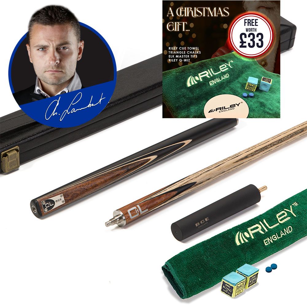 BCE C8L - 3 Piece English Pool Cue 3/4 Cut - Layered Ebonised Black Wood Butt with 9mm Tip - 145cm - Black/ Dark Wood - with Deluxe Hard Case