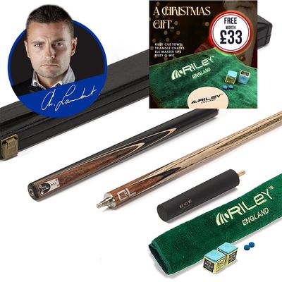 BCE C8L - 3 Piece English Pool Cue 3/4 Cut - Layered Ebonised Black Wood Butt with 9mm Tip - 145cm - Black/ Dark Wood - with Deluxe Hard Case