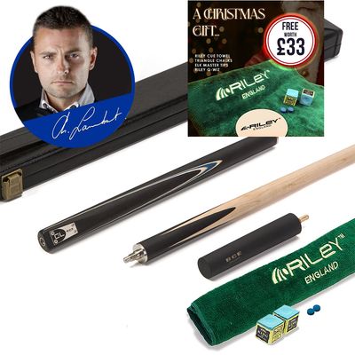 BCE C8L Victory Replica - 3 Piece English Pool Cue 3/4 Cut - Layered Ebonised Black Wood with 9mm Tip - 145cm - Black/ Blue - with Deluxe Hard Case