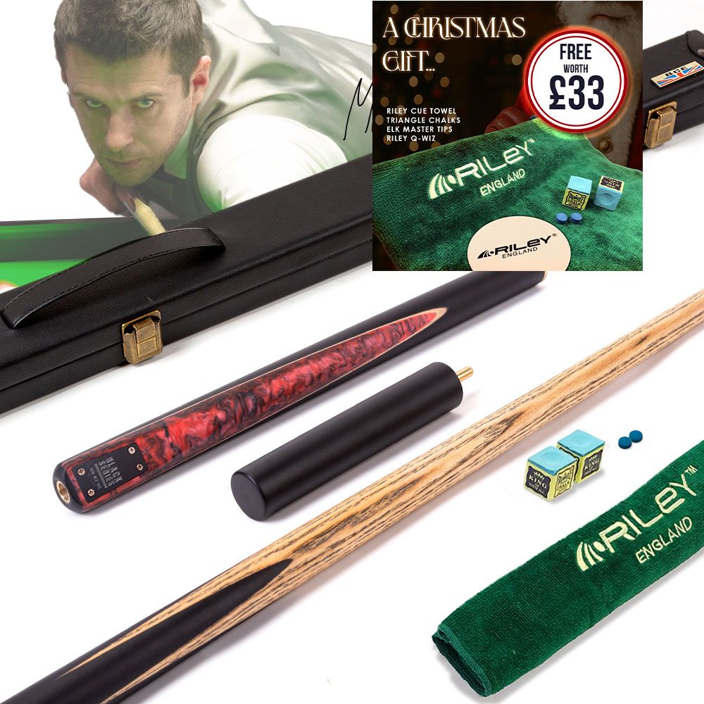 BCE Black Series - Mark Selby - 3 Piece Snooker Cue and Hard Case - 3/4 Cut Cue - Layered Ebonised Black Wood Butt - 9.5mm Tip - 145cm - Black/ Red and Black Marbleised Resin