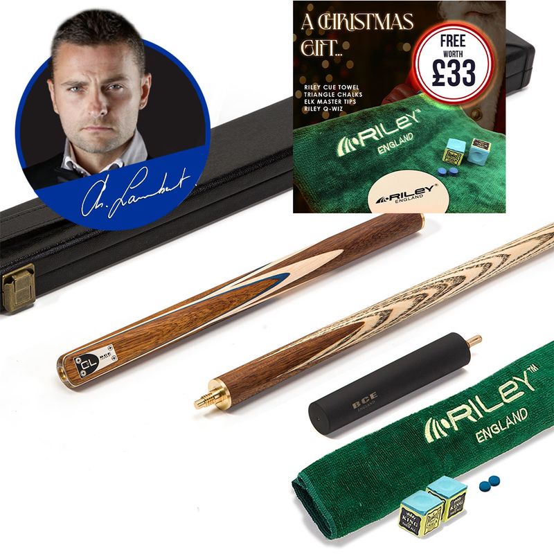 BCE C8L - 3 Piece English Pool Cue 3/4 Cut - Exotic Wood Butt with 9mm Tip - 145cm - Blue/ Natural Wood - with Deluxe Hard Case