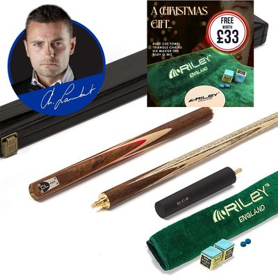 BCE C8L - 3 Piece English Pool Cue 3/4 Cut - Exotic Wood Butt with 9mm Tip - 145cm - Red/ Natural Wood - with Deluxe Hard Case