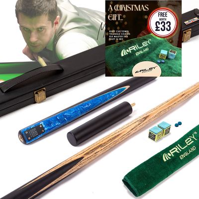 BCE Black Series - Mark Selby - 3 Piece Snooker Cue and Hard Case - 3/4 Cut Cue - Layered Ebonised Black Wood Butt  - 9.5mm Tip - 145cm - Black/ Blue and White Marbleised Resin