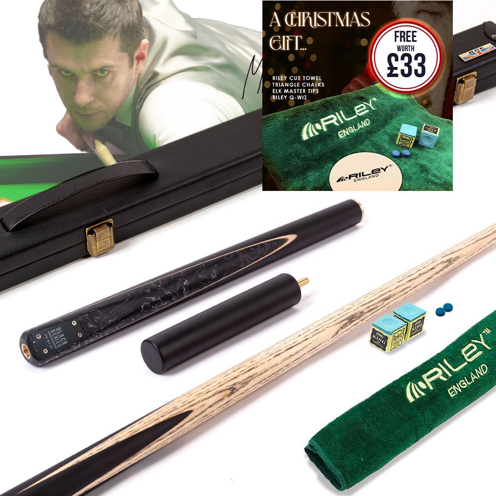 BCE Black Series - Mark Selby - 3 Piece Snooker Cue and Hard Case - 3/4 Cut Cue - Layered Ebonised Black Wood Butt - 9.5mm Tip - 145cm - Black/ Black and White Marbleised Resin