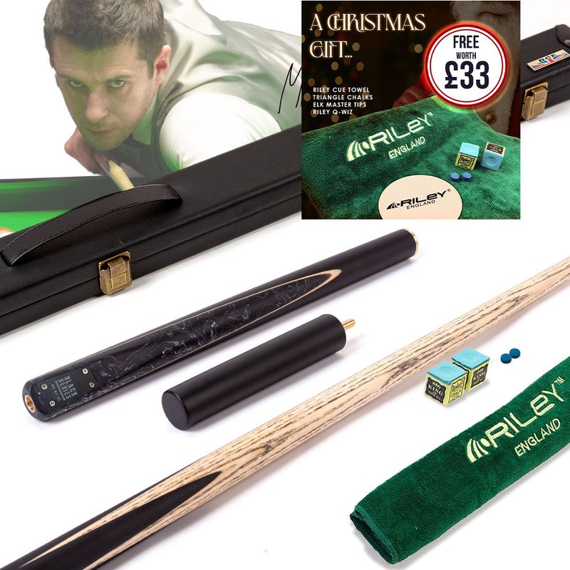BCE Black Series - Mark Selby - 3 Piece Snooker Cue and Hard Case - 3/4 Cut Cue - Layered Ebonised Black Wood Butt - 9.5mm Tip - 145cm - Black/ Black and White Marbleised Resin