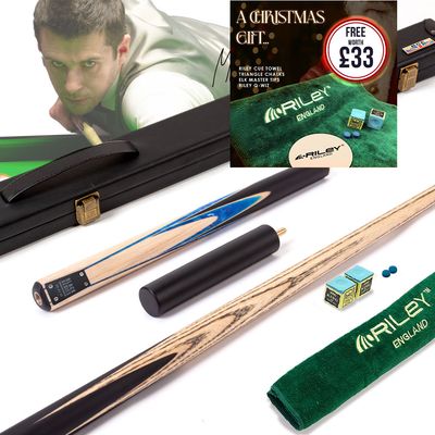 BCE Black Series - Mark Selby - 3 Piece Snooker Cue and Hard Case - 3/4 Cut Cue - Layered Ebonised Black Wood Butt - 9.5mm Tip - 145cm - Black/ Blue and White Marbleised Resin / Natural Wood