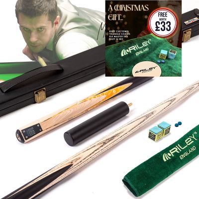 BCE Black Series - Mark Selby - 3 Piece Snooker Cue and Hard Case - 3/4 Cut Cue - Layered Ebonised Black Wood Butt - 9.5mm Tip - 145cm - Black/ Yellow and White Marbleised Resin / Natural Wood