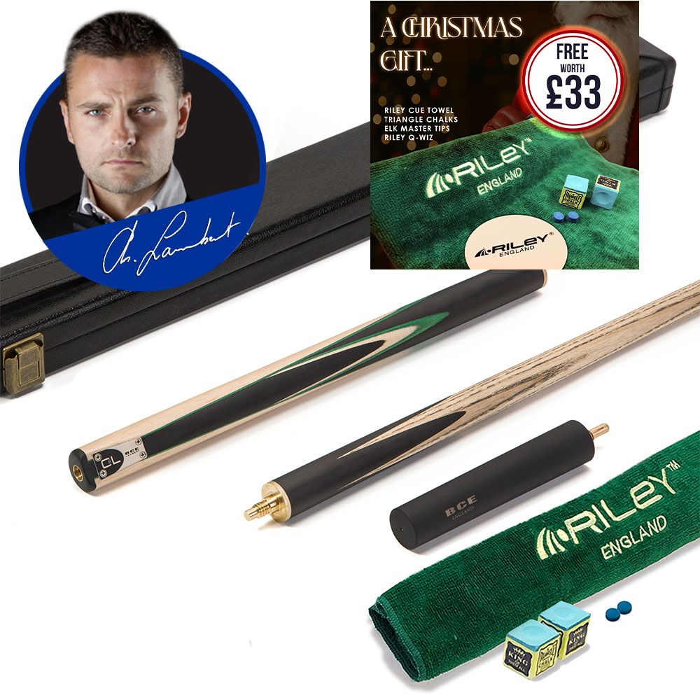 BCE C8L - 3 Piece English Pool Cue 3/4 Cut - Layered Ebonised Black Wood with 9mm Tip - 145cm - Black/ Green/ Light Wood - with Deluxe Hard Case