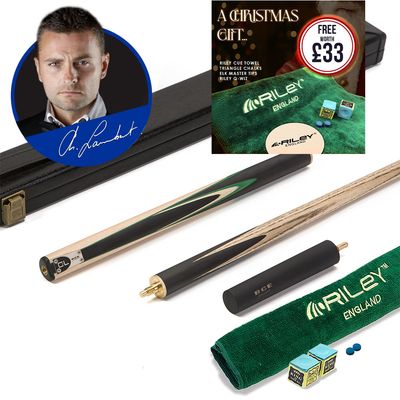 BCE C8L - 3 Piece English Pool Cue 3/4 Cut - Layered Ebonised Black Wood with 9mm Tip - 145cm - Black/ Green/ Light Wood - with Deluxe Hard Case