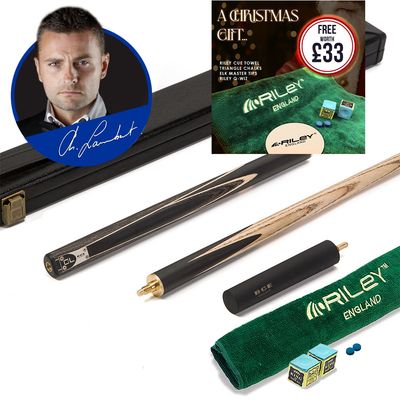 BCE C8L - 3 Piece English Pool Cue and Hard Case 3/4 Cut - Layered Ebonised Black Wood with 9mm Tip - 145cm - Black/ Grey/ Natural Wood - with Deluxe Hard Case