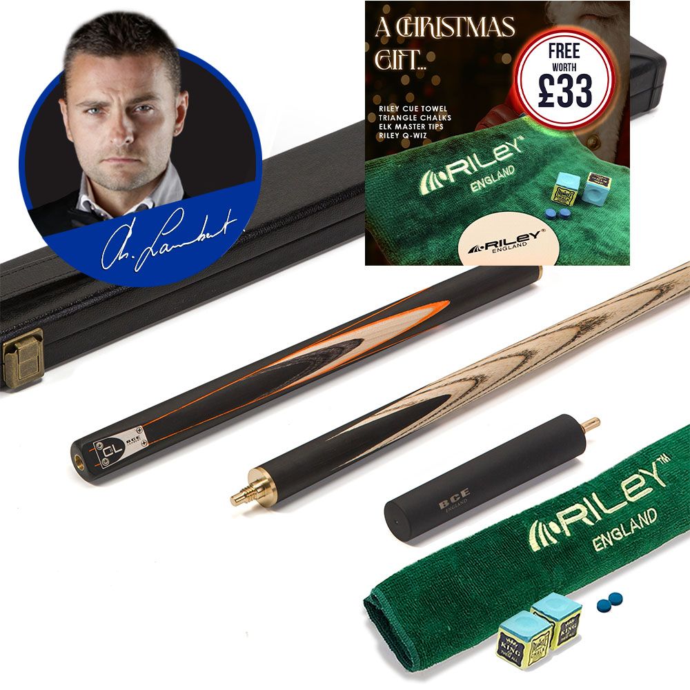 BCE C8L - 3 Piece English Pool Cue and Hard Case 3/4 Cut - Layered Ebonised Black Wood with 9mm Tip - 145cm - Black/ Orange/ Natural Wood - with Deluxe Hard Case