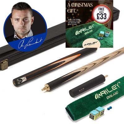BCE C8L - 3 Piece English Pool Cue and Hard Case 3/4 Cut - Layered Ebonised Black Wood with 9mm Tip - 145cm - Black/ Orange/ Natural Wood - with Deluxe Hard Case