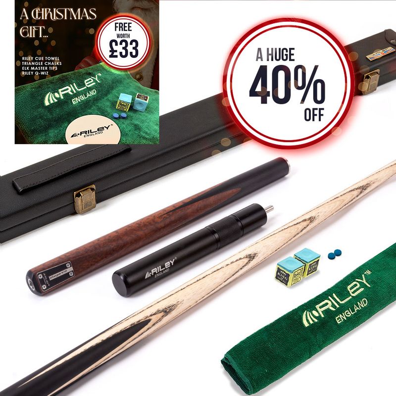 Riley Elegance - 3 Piece Snooker Cue and Hard Case - 3/4 Cut Cue - Ebony Butt- 9.5mm Pro Tip - 145cm - Black/ Natural Snake Wood 360˚ Splicing