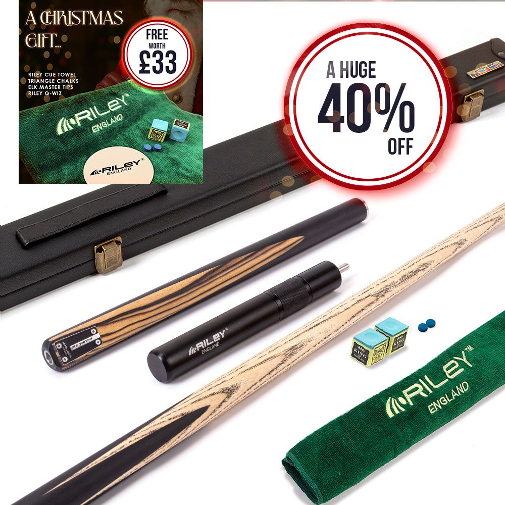 Riley Elegance - 3 Piece Snooker Cue and Hard Case 3/4 Cut- Ebony Butt- 9.5mm Pro Tip - 145cm - Black/ Natural White Ebony Front Splice