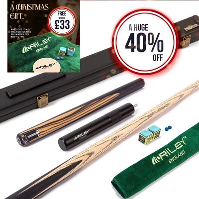 Riley Elegance - 3 Piece Snooker Cue and Hard Case 3/4 Cut- Ebony Butt- 9.5mm Pro Tip - 145cm - Black/ Natural White Ebony Front Splice