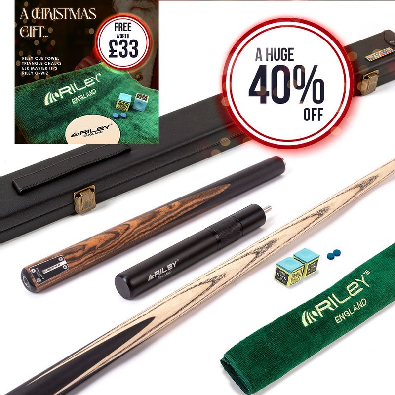 Riley Elegance - 3 Piece Snooker Cue and Hard Case - 3/4 Cut Cue - Ebony Butt- 9.5mm Pro Tip - 145cm - Black/ Natural Golden Sandal 360˚ Splicing